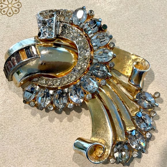 Coro Craft Sterling Retro Rhinestone Fur Clip - Picture 3 of 11